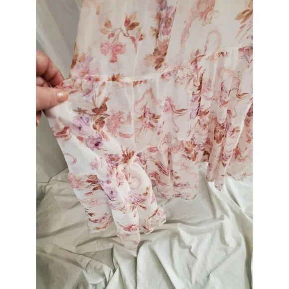 Lulus Babydoll Coquette Milkmaid Smocked Tiered Flowy Mini Dress Woman's Size M - Picture 9 of 16